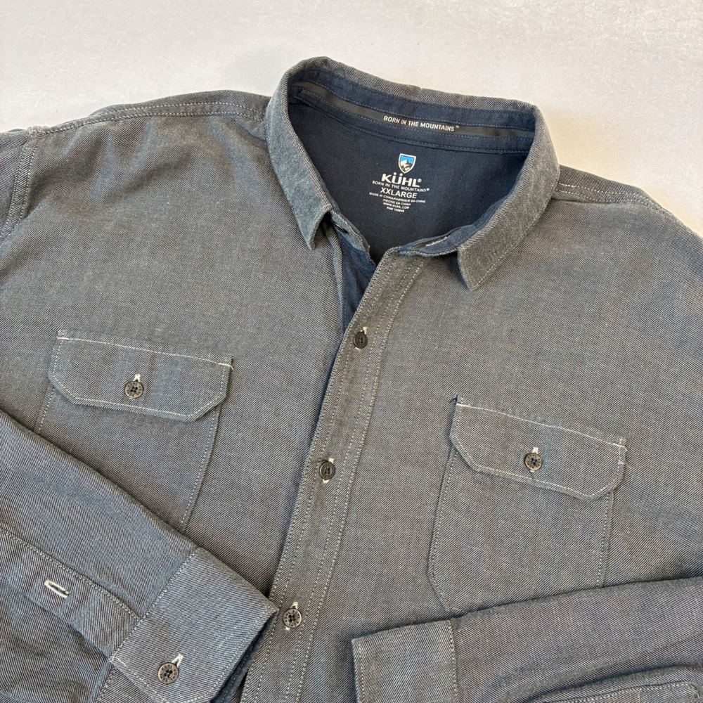 Kuhl Button Down Shirt Mens XXL Charcoal Gray Cotton Tencel Long Sleeve 7244